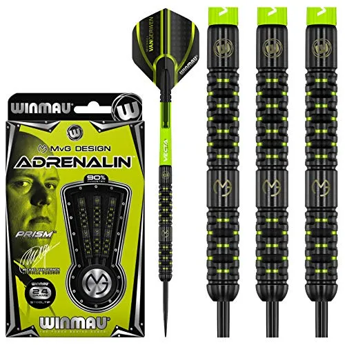WINMAU Michael Van Gerwen MvG Adrenalin Steeltip Dartpfeile Set - Profi Dartpfeile Set mit 24g Wolfram, 90% Premium-Qualität und innovativer Grip-Technologie für präzise Würfe. Ideal für ambitionierte Spieler!