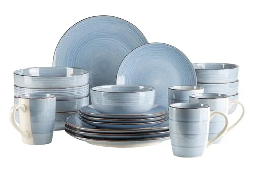 MÄSER Kombiservice Valmera 20-tlg für 4 Personen - Rustikales Kombiservice im Vintage-Look aus robustem Steinzeug, pflegeleicht und spülmaschinenfest. Verfügbar in Hellblau, Hellgrün und Hellgrau – für ein fröhliches Ambiente auf Ihrem Tisch.