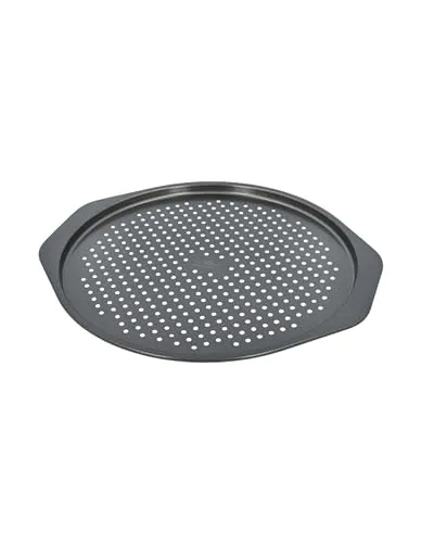Birkmann, Laib & Seele, rundes, perforiertes Pizzablech Ø 28 cm, für knusprige Böden, aus hochwertigem Karbonstahl, Antihaftbeschichtung, mit seitlichen Griffflächen und Rezeptvorschlag, 210424