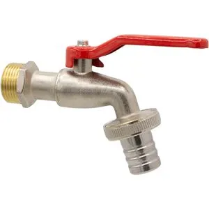 Variosan Auslaufventil 11947, Hebelgriff rot, aus Messing, 1/2 Zoll Wandanschluss, Schlauchanschluss 1/2 und 3/4 Zoll