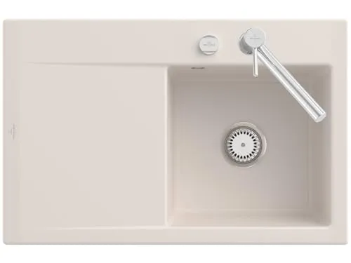 Villeroy & Boch Subway Style 45 Crema Keramikspüle - Hochwertige Ceramicplus-Spüle in glänzendem Crema, ideal für Unterschränke ab 45 cm. Mit praktischer Excenterbetätigung und kompakten Maßen (B x T): 78 x 51 cm.