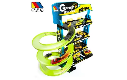 Molto Spielzeug-Traktor Parkgarage - 4 Ebenen für Spielspaß - Rennbahnen, Parkhäuser & Zubehör - Ideal für Kinder ab 3 Jahren, fördert kreatives Spielen und Motorik mit einem aufregenden Traktor-Design.