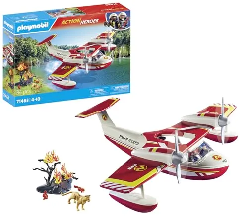 PLAYMOBIL Action Heroes 71463 Feuerwehrflugzeug - Löschfunktion für heldenhafte Rettungsmissionen, inklusive Feuerwehrmann und robustem Zubehör für stundenlangen Spielspaß