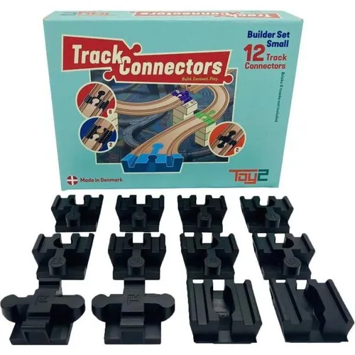Baumeister Paket Klein - 12 TOY2 Schienenverbinder für kreative Bauprojekte, ideal für Holzeisenbahnen und Steckbausteine