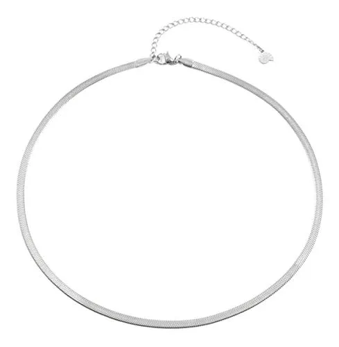 Happiness Boutique Damen Flache Schlangenkette in Silberfarbe - Ketten für Damen, elegante Edelstahl-Halskette im minimalistischen Design – perfekt für jeden Anlass, stilvoll und zeitlos.