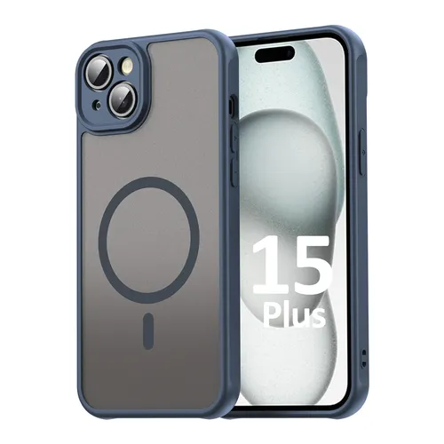 Magsafe Handyhülle für Apple iPhone 15 Plus Matt Case Schutzhülle Kratzfest Blau