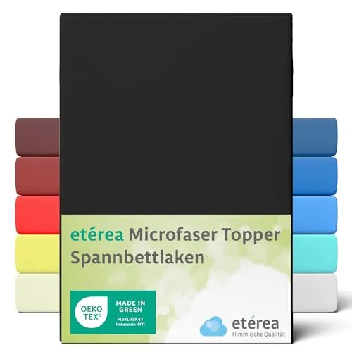 etérea Jersey Topper Spannbettlaken 140x200-160x200 cm Schwarz für 5-10 cm Steghöhe 100% Microfaser - Oekotex Spannbetttuch Matratzen Bett Bezug - Bettlaken 140x200cm - 160x200cm Black