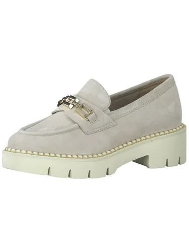 Tamaris Slipper Leder Beige - 40 - Damen Halbschuhe mit dekorativer Gliederkette und robuster Profilsohle, ideal für Komfort und Stil. Hergestellt aus 50-70% recyceltem Material für Nachhaltigkeit.