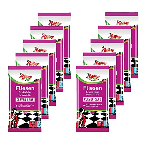 Poliboy - Fliesen Feuchttücher - ideal zur intensiven Reinigung für Fliesen und Steinböden - 10er Pack - 10x15 Tücher - Made in Germany