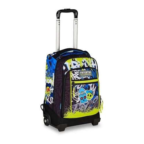 Mitama Trolley, 2 in 1, Schulranzen mit Rollen, Rucksack mit Trolleyfunktion für Kinder, ab 1. Klasse, für Schule, Reisen, Schulanfänger, schwarz-blau