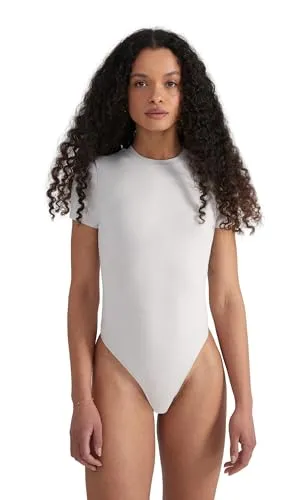 Style & Republic Kurzarm Body Damen aus Baumwolle, Samtig weich und Bequem Body-Shaper, Bodysuit mit Rundhalsausschnitt & Druckknopfverschluss, Hellgrau, S