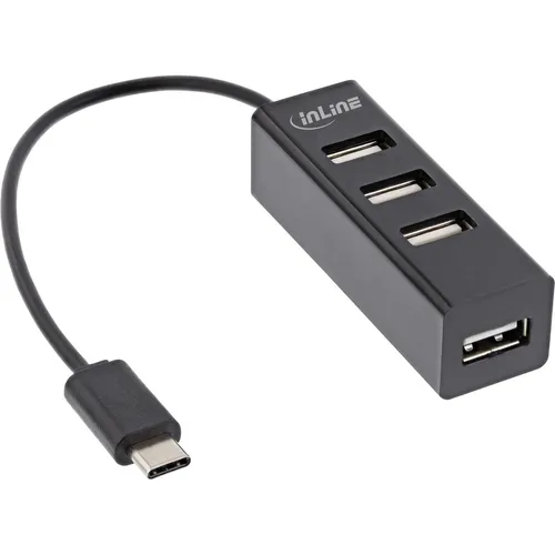 InLine USB 2.0 4-Port Hub - USB-C auf 4x USB-A Buchse, 15cm Kabel für vielseitige Anschlussmöglichkeiten