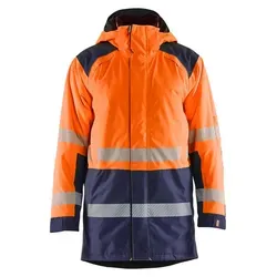 Blakläder High Vis Winterparka 4457 in Orange/Marineblau XXXL - Der Blakläder High Vis Winterparka 4457 bietet optimalen Schutz bei kaltem Wetter. Mit wasserdichter und winddichter Konstruktion sowie verstellbarer Taille für höchsten Tragekomfort. Ideal für den professionellen Einsatz.