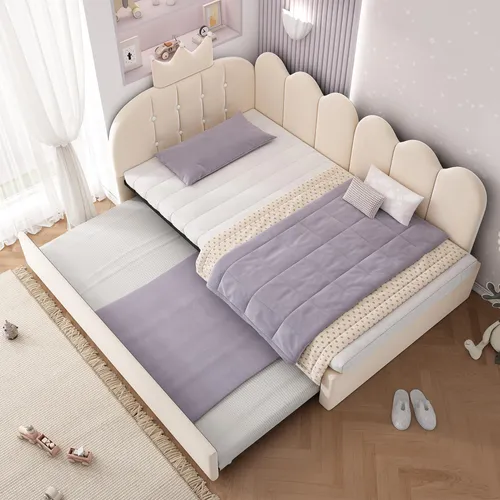 okwish Schlafsofa 90x200 Kinderbett mit Ausziehbett und Kronen-Design