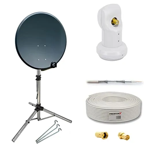 Premium X Camping Mobile Satelliten-Komplettanlage 45cm - SAT-Antennen mit 45cm Satschüssel für störfreies Fernseherlebnis. Unterstützt HD, FullHD, 4K und mehr. Ideal für Balkon, Garten oder unterwegs.