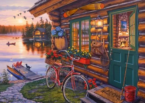 Schmidt Spiele 58531 Darrel Bush, Seehütte mit Fahrrad, 1000 Teile Puzzle