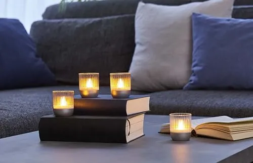 Northpoint LED Akku Lounge Lights 4er-Set mit Touchsensor - Stimmungslichter für Innen und Außen, kabellos mit Farbwechsel und Flackereffekt, ideal für stimmungsvolle Akzente und bis zu 22 Stunden Leuchtdauer im Flackermodus.