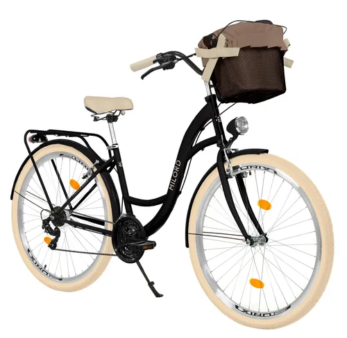 MILORD Damenfahrrad Citybike Komfort 26 Zoll mit Metallkorb - Elegantes Citybike mit 21-Gang-Antrieb und praktischem Metallkorb. Ideal für entspannte Fahrten in der Stadt, vereint Komfort und Stil.