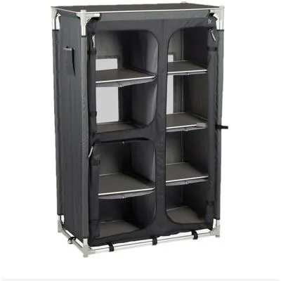 Bo-Camp Wollaston Kleiderschrank, grau - Camping-Möbel mit luxuriösem 600D-Polyester-Gewebe, 8 Ablageböden und verstellbaren Füßen für optimale Stabilität und Stauraum im Freien.