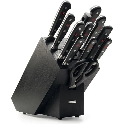 Wüsthof Classic Messerblock mit 12 Artikeln - Küchenmesser-Set mit hochwertigem Messerblock aus schwarzer Esche, ideal zum Schutz und zur Aufbewahrung Ihrer Messer. Enthält 12 essentielle Küchenwerkzeuge für jeden Koch.