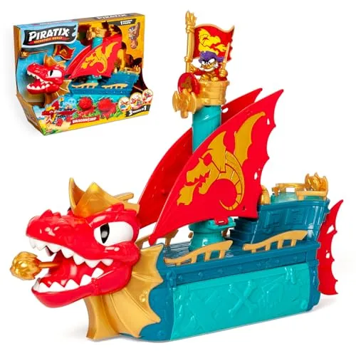 PIRATIX Dragon Ship – 3-in-1 Drachenschiff für Abenteuer - Boote-Spielzeug für Kinder: Das einzige Piratix-Fahrzeug, das über Land, Meer und Luft fahren kann – perfekt für Schatzsuchen und Abenteuer mit exklusivem Zubehör!
