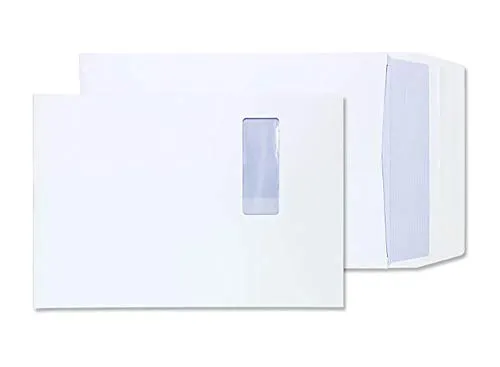 Blake Purely Packaging 41062W FAlten-Versandtasche Haftklebung Mit Fenster Weiß B4 350 x 250 x 25 mm - 140g/m² | 125 Stück