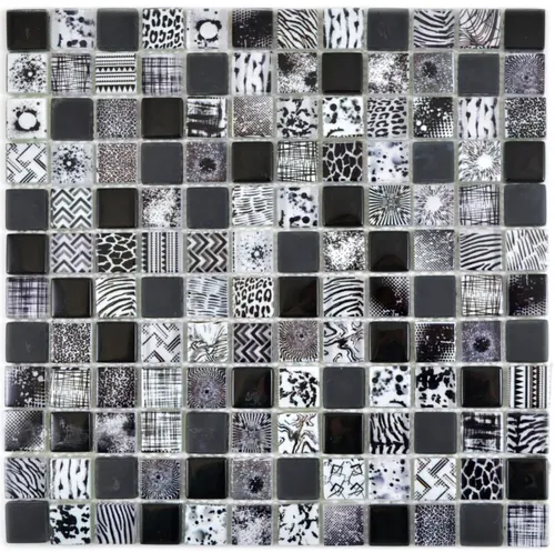 Glasmosaik Mosaikfliesen Arts and Crafts schwarz weiss changierend Wand Fliesenspiegel Küche Dusche Bad MOS74-0322