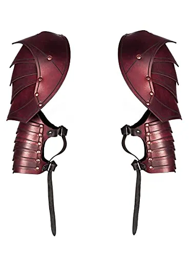 Andracor - Elegante Schuppen Schulterplatten - Extrem robuste Leder Rüstung – Rot - Zubehör LARP Mittelalter Wikinger & Schaukampf