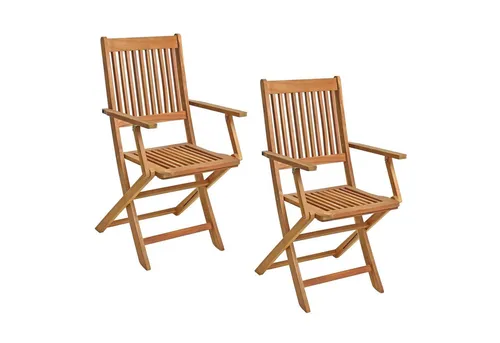 ESTEXO Klappstühle 2er Set aus Akazienholz - Witterungsbeständige Gartenstühle mit Armlehne, ideal für Balkon und Terrasse. Platzsparend klappbar und pflegeleicht dank ölabgedichteter Holzoberfläche.