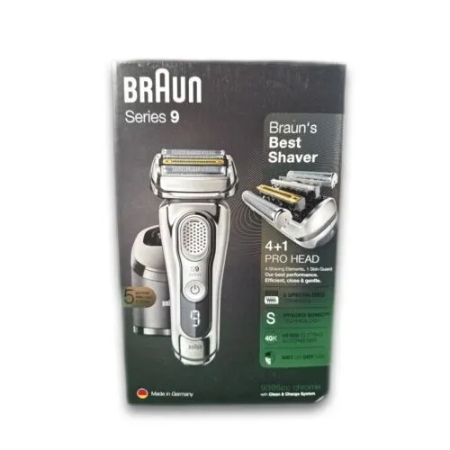 Braun Series 9 Rasierer 9395cc chrome - Herrenrasierer mit 5 Scherköpfen für eine gründliche und sanfte Rasur, abwaschbar und wasserfest, inklusive Lade- und Reinigungsstation für maximale Hygiene.