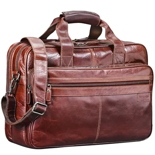 STILORD 'Atlantis' große Leder Aktentasche - Vintage Lehrertasche zum Umhängen - Aktentaschen: Hochwertige Vintage Lehrertasche aus robustem Rindsleder mit optimaler Organisation für DIN A4 Unterlagen und Laptops bis 15.6 Zoll, ideal für Beruf und Freizeit.