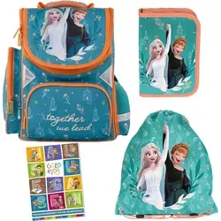 Goldkids - Schulranzen für Jungen und Mädchen, 4er-Set - Schul-Rucksack für Kinder mit Federmäppchen - Schuhbeutel und Hausaufgabenheft - Frozen Motiv - 1-3 Klasse