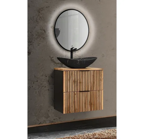 Lomadox Badmöbel-Set XANTEN-56 - Badmöbel-Set in anthrazit mit Wotan Eiche Nb, inklusive Spiegel mit Touch-Funktion für moderne Badezimmergestaltung und praktische Handhabung.