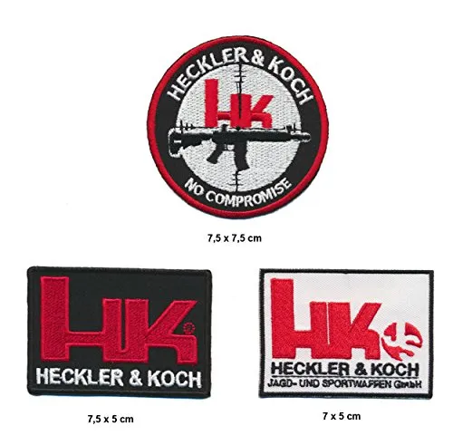 Heckler & Koch Aufnäher Aufbügler Patches 3 Stück Waffen Pistolen Gewehre TURBOVERSAND