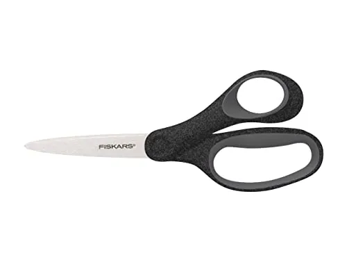 Fiskars Schülerschere, Schere für Kinder ab 12 Jahren, Rechtshändig, SoftGrip, Gesamtlänge: 18 cm, Edelstahl-Klingen, Glitzerndes Schwarz, 1067859
