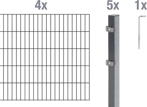 Alberts 654696 Doppelstabmattenzaun 10 tlg. Set - Dekorative Zäune: Robuster, kunststoffbeschichteter Doppelstabmattenzaun in anthrazit, Höhe 180 cm und Länge 8 m - ideal für sicheren und stilvollen Gartenzaun.