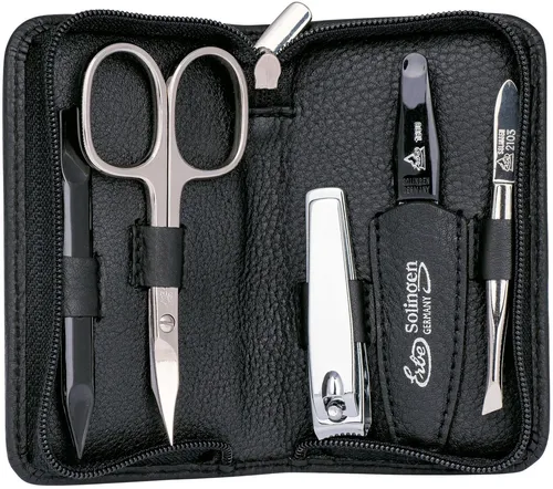 Reißverschluss-Etui Lollipop, vernickelt - Elegantes Maniküre-Set - Federmäppchen mit hochwertigem Lederdesign, ideal für unterwegs. Enthält präzise ERBE Solingen-Stahlwaren für perfekte Maniküre.