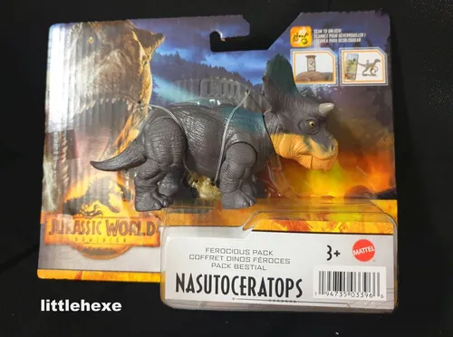 Mattel HDX18 Jurassic World Ferocious Pack - Nasutoceratops Dinosaurier, 14 cm groß und beweglich, ideal für Kinder ab 3 Jahren und Dinosaurier-Fans