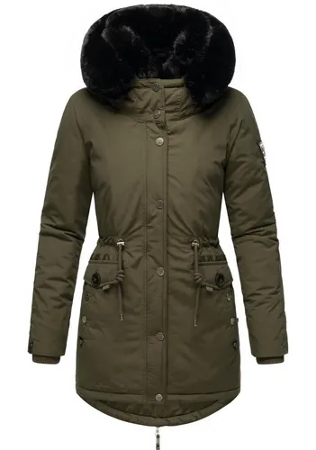 Navahoo Damen Warmer Winterparka Sweety Deluxe Dark Olive Gr. S - Funktionsjacken - Modischer Outdoorparka mit abnehmbarer Kunstpelz-Kapuze, ideal für kalte Tage und perfekt warm wattiert.