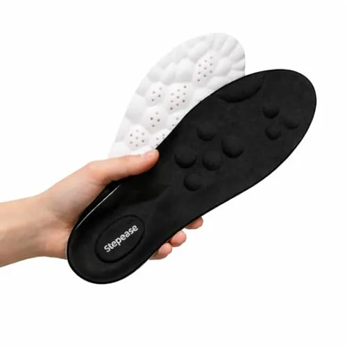 Orthopädische Einlegesohlen mit Massagepunkten STEPEASE – Linderung von Fußschmerzen, bessere Haltung & mehr Energie | Zuschneidbar, wiederverwendbar & hygienisch (Schwarz, 41-42)