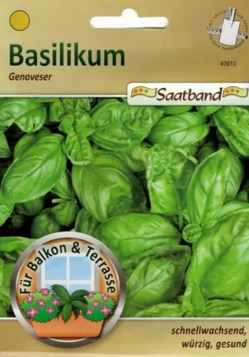 Basilikum Genoveser Saatband für Balkon & Terrasse schnellwachsend würzig gesund Kräuter 43910
