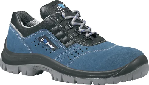 Sicherheitsschuh Boss Gr.41 blau/schwarz S1P SRC von U-Power - Arbeitsschuhe mit atmungsaktivem Veloursleder, durchtrittsicherer Stahlzwischensohle und rutschfester PUR-Laufsohle für optimalen Komfort und Sicherheit bei der Arbeit.