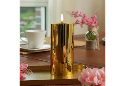 MARELIDA LED-Kerze gold glänzend festliche Kunststoff Stumpenkerze Timer H: 17,5cm (1-tlg)