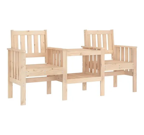 furnicato Gartenbank mit Tisch 2-Sitzer aus massivem Kiefernholz - Sitzbänke mit praktischem Tisch für Snacks und Getränke, gefertigt aus robustem Kiefernholz für Stabilität und rustikales Design.