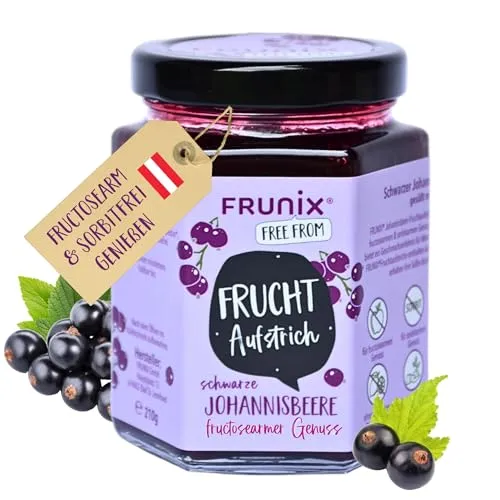 FRUNIX-Fruchtaufstriche in 8 Sorten: fructosearm, sorbitarm, vegan, glutenfrei, ohne Zitronensäure, low FODMAP (schwarze Johannisbeere)