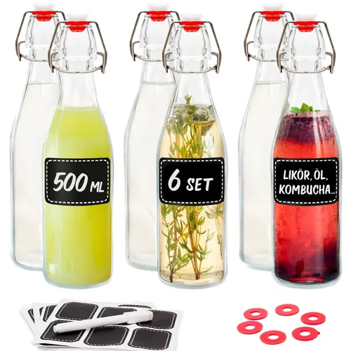 Glasflaschen mit Bügelverschluss 0,5l Bügelflaschen Bügel Flasche Likör 500ml 6