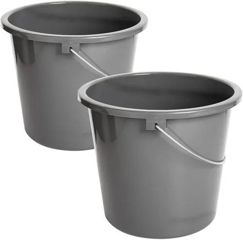 2er Set Putzeimer Kunststoff Haushaltseimer mit Metallgriff Eimer 10L Grau