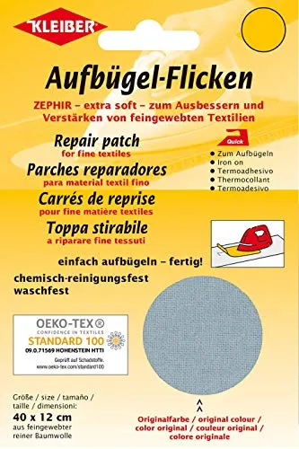 Kleiber 40 x 12 cm Ausbesserungsflicken für feine Strickwaren aus Baumwolle zum Aufbügeln, hellgrau