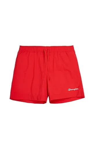Champion Herren Legacy Icons Beachshorts-Crinkle Taslon Small Script Logo Badehose, rot