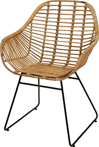 Korb-Sessel Retro-Stil Rattan Club-Sessel - Lounge- & Cocktailsessel im 50er Jahre Design, stabiler Eisenrahmen und komfortable Armlehnen - ideal für Wohnzimmer und Esszimmer, komplett montiert geliefert.